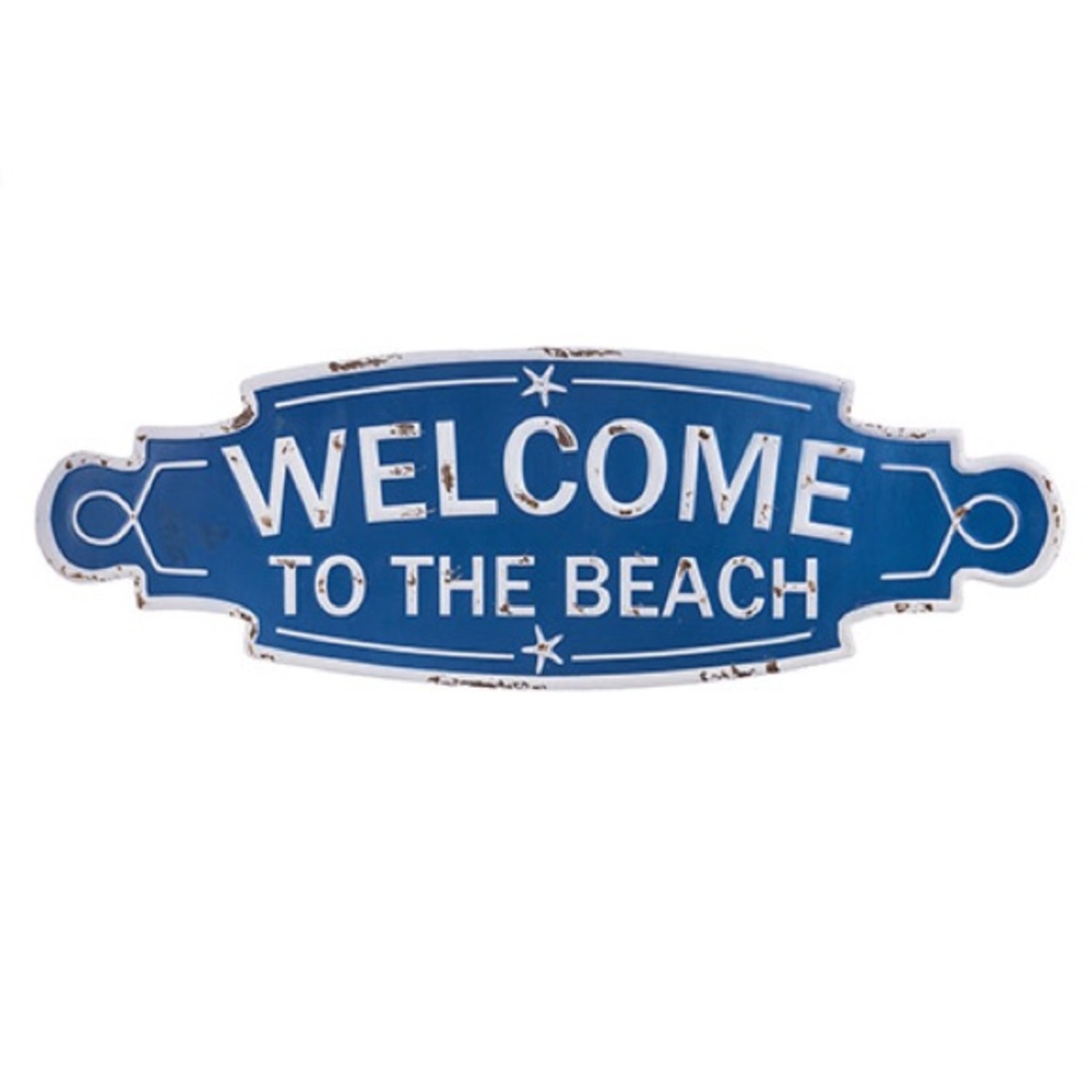 Blue & White Welcome to the Beach Sign: 23.5” x 8”